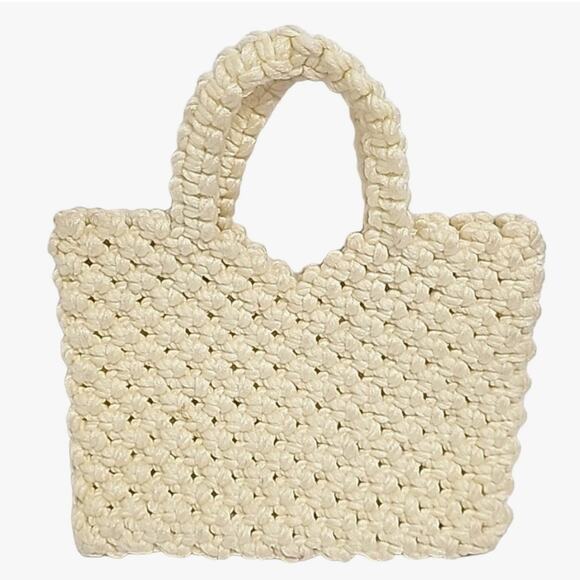 Macrame Crochet Knit Womens Handbag Purse Ivory Peel & Stick Closure 10" x 7.75" - Picture 1 of 11